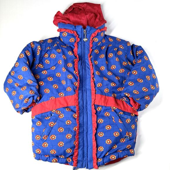 OBERMEYER Vintage “I Grow” Ski Coat Jacket Size 5 Red Blue Floral Heart - Picture 1 of 13
